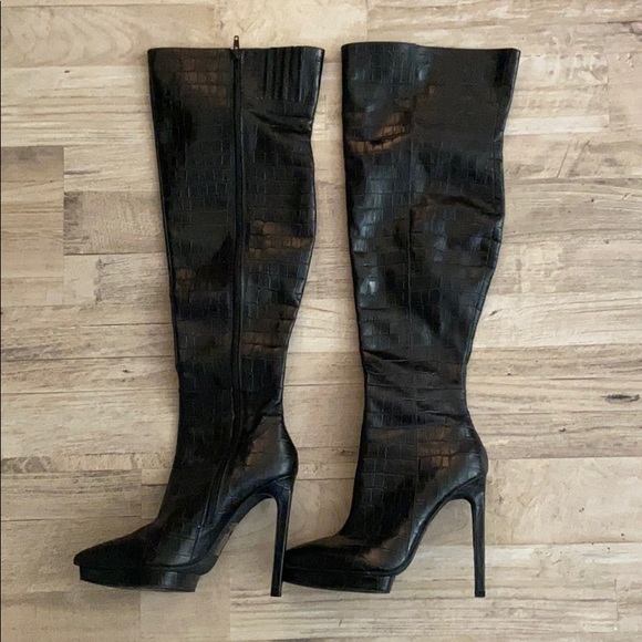 Nasty Gal Shoes - NWOB NastyGal Snakeskin Print Black OTK Boots, 8.5